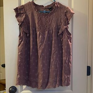 Universal Thread Eyelet Flutter Sleeve Blouse - Dusty Rose